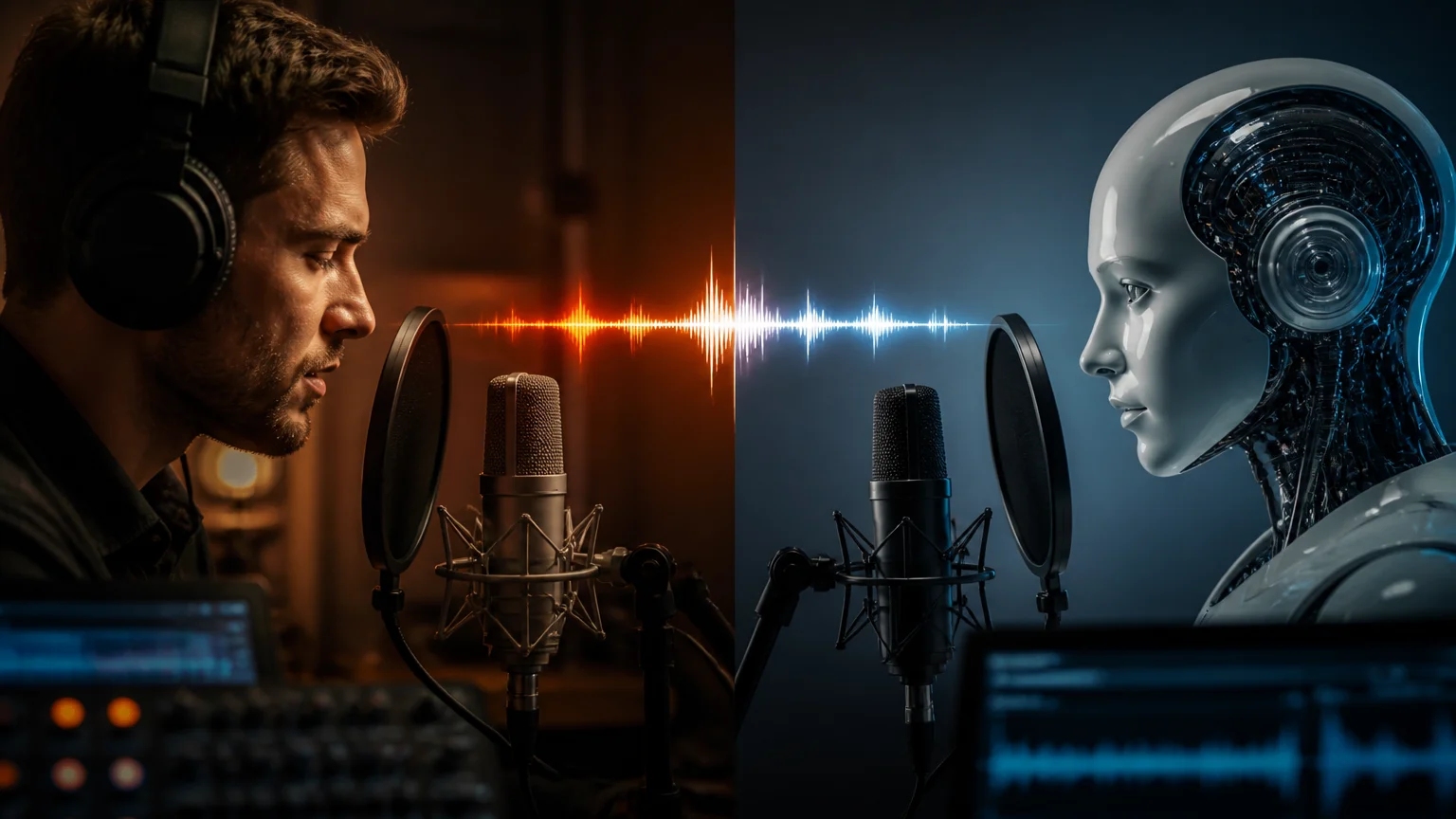 Voz humana profissional versus voz artificial em anúncios Voz humana profissional versus voz artificial em anúncios